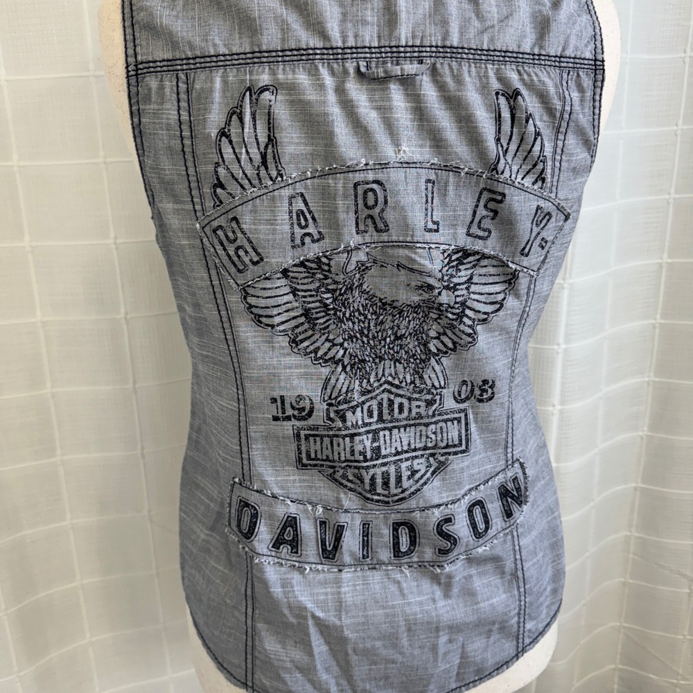 Harley Davidson Cotton Snap Button Up Sleeveless … - image 2